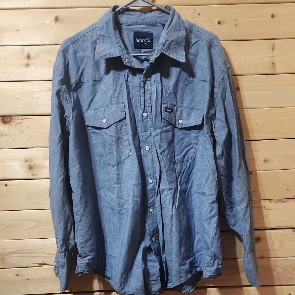 Vintage Wrangler Chambray Pearl Snap Cowboy Rancher Size 2XL